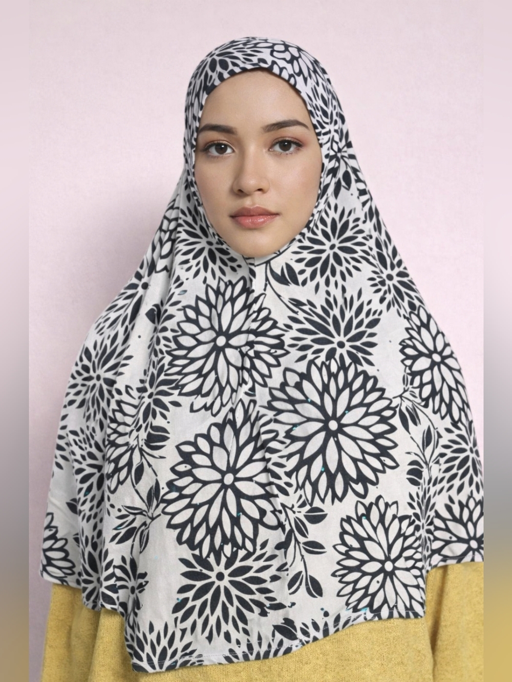 Black & White Floral Hijab | Rhinestone Detail | Lightweight Modest Scarf